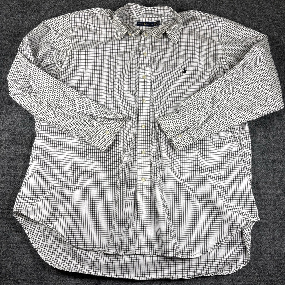 Ralph Lauren Button Down Shirt Mens 2XLT White Black Windowpane Check Tall Pony